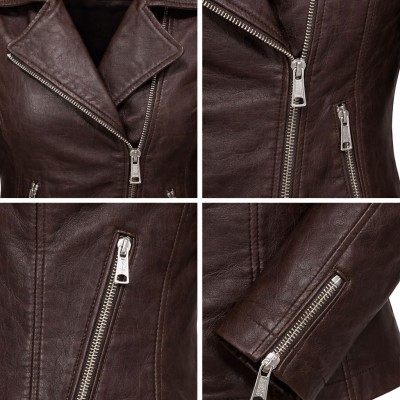 Biker style leather jacket with zipper NORA model
