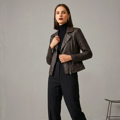 Biker style leather jacket with zipper NORA model