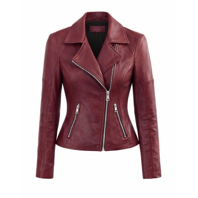 Biker style leather jacket with zipper NORA model