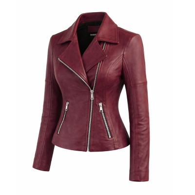 Biker style leather jacket with zipper NORA model