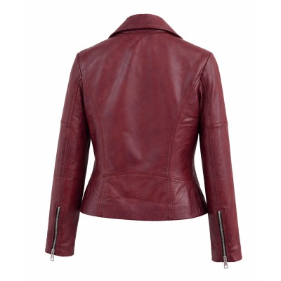 Biker style leather jacket with zipper NORA model
