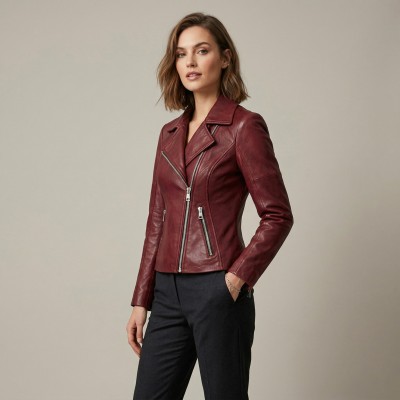 Biker style leather jacket with zipper NORA model