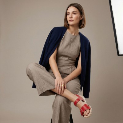 Flat leather sandals with velcro model BOBBE