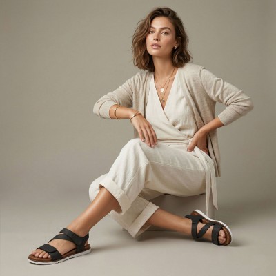 Flat leather sandals model FAHAR