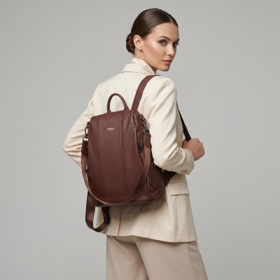 Leather backpack with zippers 24x34x16 cm CACAO