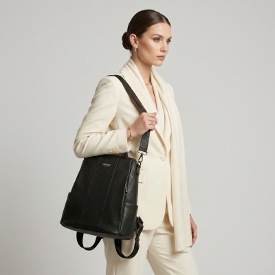 Leather backpack with zippers 24x34x16 cm CACAO