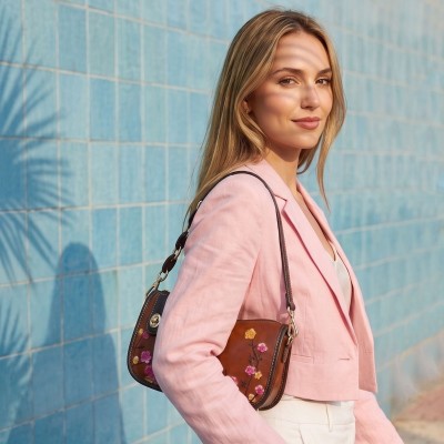 Embossed leather bag with short adjustable handle 22x15x8 cm BOKETTO