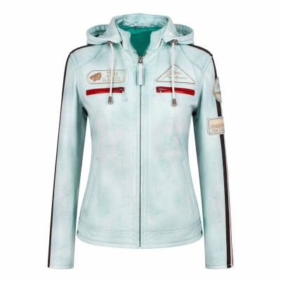 Leather jacket with patches and detachable hood BOLLWOM