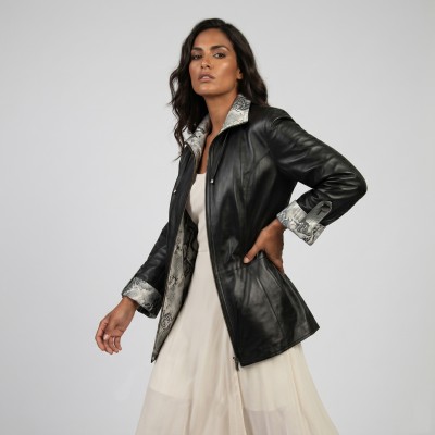 Reversible leather jacket with zipper closure EBRU