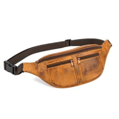 Leather waist bag with several compartments 30x11x7 cm