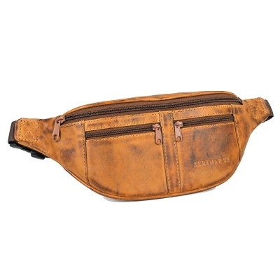 Leather waist bag with several compartments 30x11x7 cm