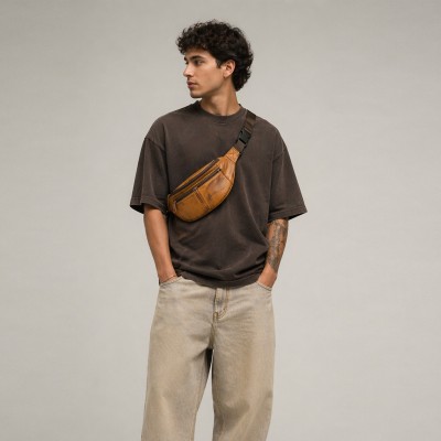 Leather waist bag with several compartments 30x11x7 cm