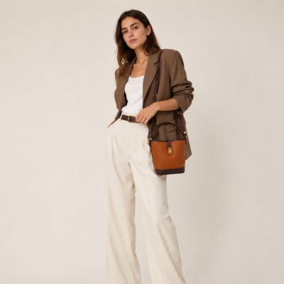 Double Handle Leather Bag 22x20x10.5 cm Model CANELA