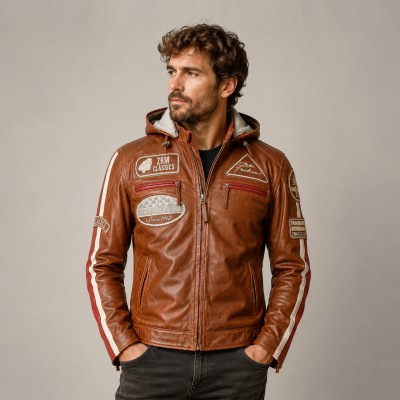 Leather jacket with patches BOLLWO