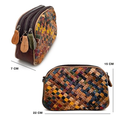 Leather Bag with Double Handles 22x15x7 cm Model TRENZA