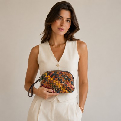Leather Bag with Double Handles 22x15x7 cm Model TRENZA