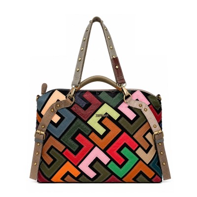 Leather Bag with Triple Handles 42x35x12 cm Model GEOMETRIC