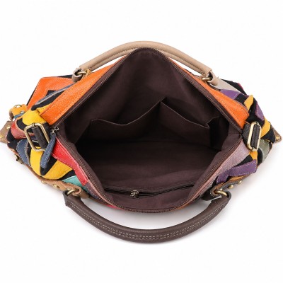 Leather Bag with Triple Handles 42x35x12 cm Model GEOMETRIC