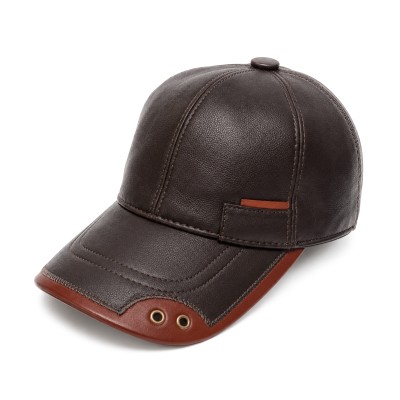 Leather Cap with Decorative Detail and Adjustable Closure