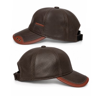 Leather Cap with Decorative Detail and Adjustable Closure