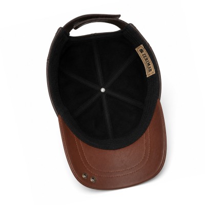 Leather Cap with Decorative Detail and Adjustable Closure