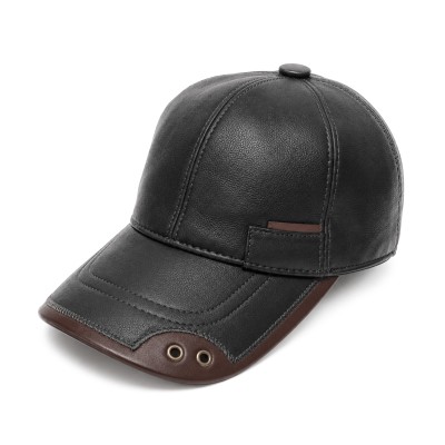 Leather Cap with Decorative Detail and Adjustable Closure