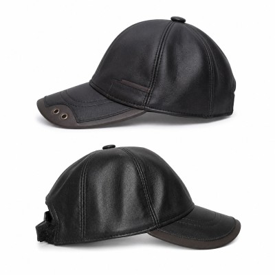 Leather Cap with Decorative Detail and Adjustable Closure