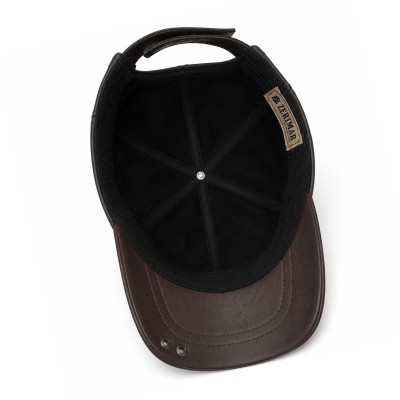 Leather Cap with Decorative Detail and Adjustable Closure