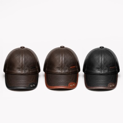Leather Cap with Decorative Detail and Adjustable Closure