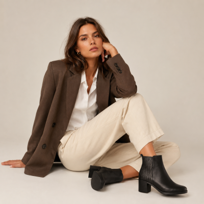 Leather ankle boots with heel and braided detail
