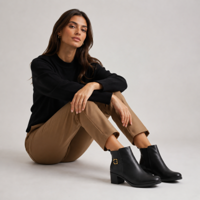Leather ankle boots with heel and zipper, HIGHES model