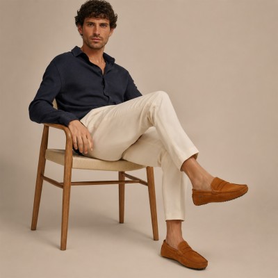 Natural suede loafers with mask BONNY model