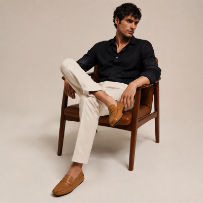 Natural suede loafers with mask BINNY model