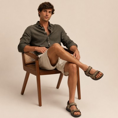 STONE leather sandals with velcro closure
