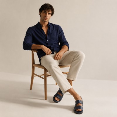 Adjustable leather sandal with velcro model JUKONO