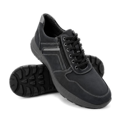 Leather Sneakers with Laces and Zip