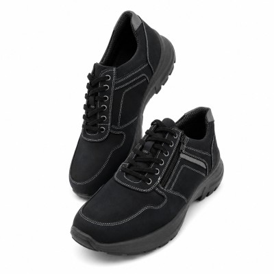 Leather Sneakers with Laces and Zip