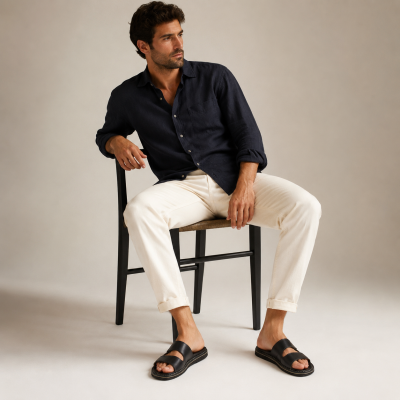 Adjustable leather sandal with velcro model JOUSKA
