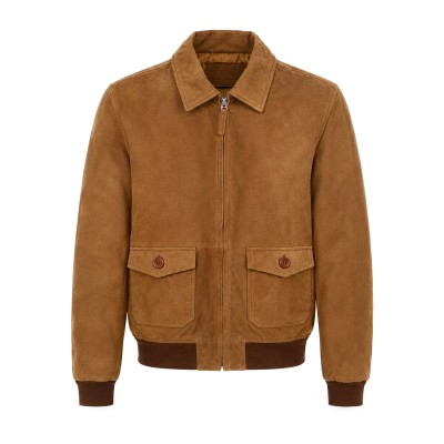 Suede Jacket with Classic Collar and Zipper FABBIO
