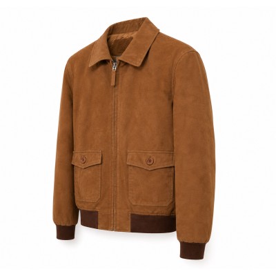 Suede Jacket with Classic Collar and Zipper FABBIO