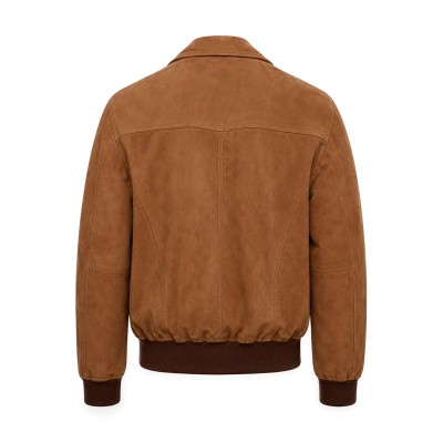 Suede Jacket with Classic Collar and Zipper FABBIO