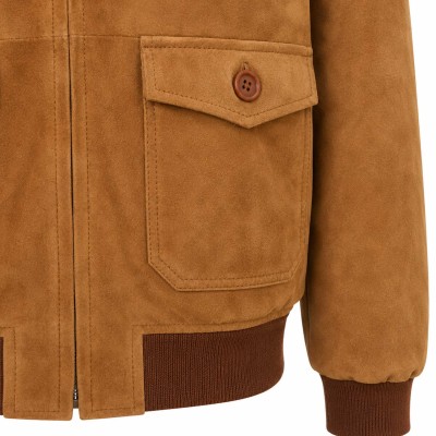 Suede Jacket with Classic Collar and Zipper FABBIO