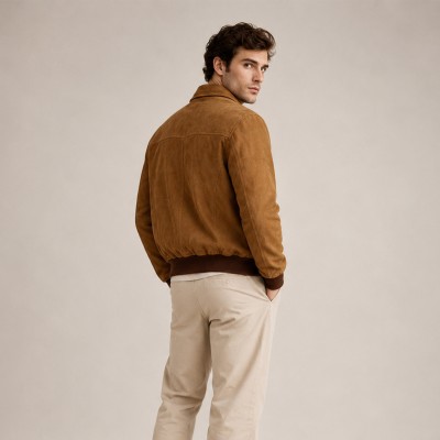 Suede Jacket with Classic Collar and Zipper FABBIO