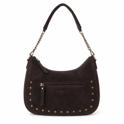 Suede bag with double handles and studs 32x20x10 cm