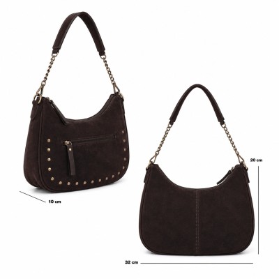 Suede bag with double handles and studs 32x20x10 cm
