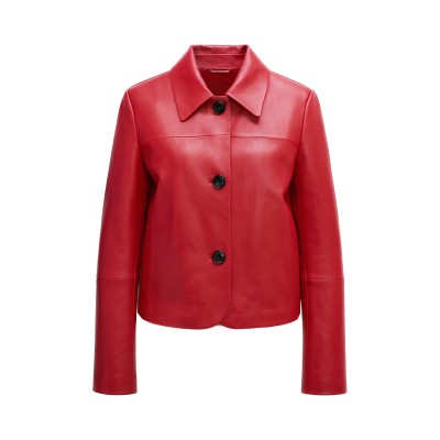 Buttoned leather jacket with classic collar BELLY