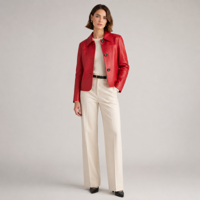 Buttoned leather jacket with classic collar BELLY
