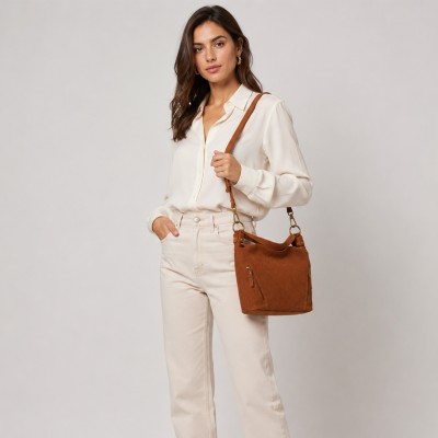 Suede bag with double handles 33x24x11 cm POVE