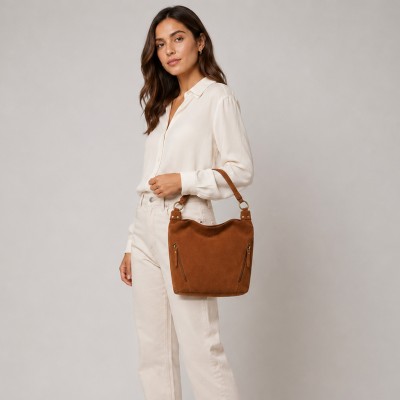 Suede bag with double handles 33x24x11 cm POVE