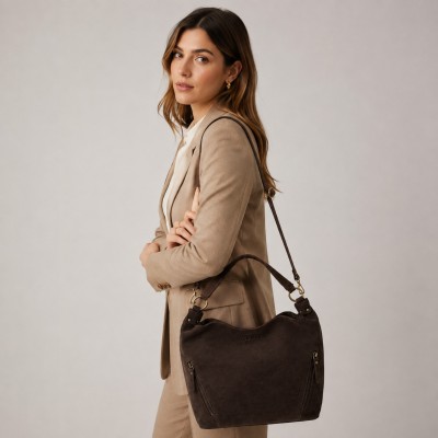 Suede bag with double handles 33x24x11 cm POVE